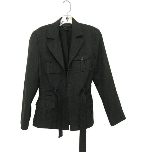 Signature Larry Levine Blazer Woman Size 10 Dark Gray Belted Button Jacket - Picture 1 of 4